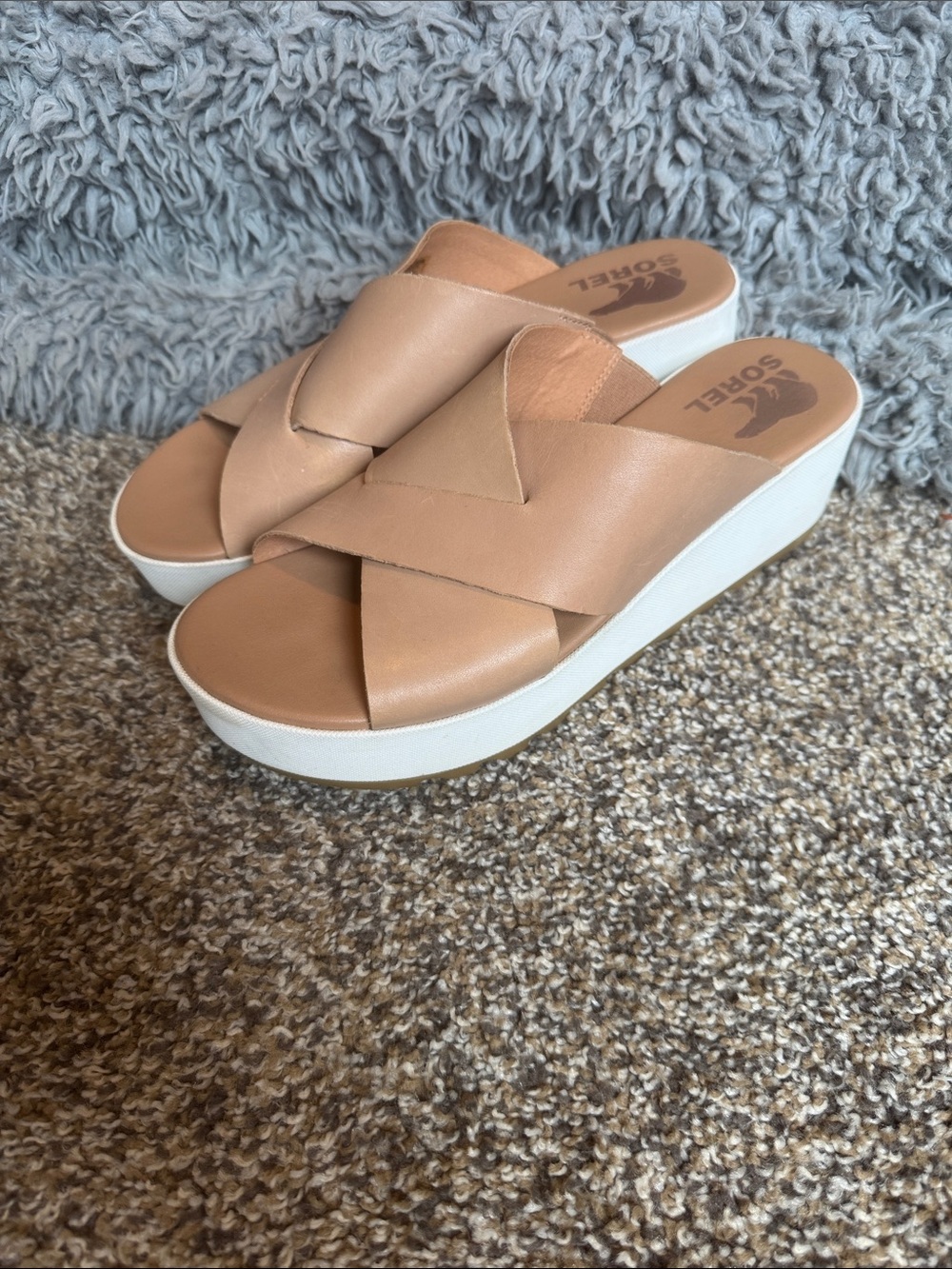 Sorel Women's Beige Crossover Platform Slides